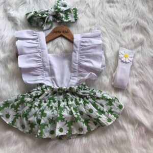 Robe bébé fleurs vert 3 piéces 💚