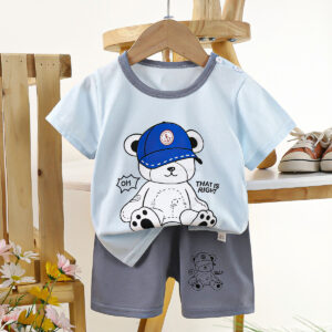 Pyjama Bear Chill coton bleu et gris
