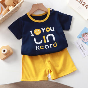Pyjama bleu et jaune motif I love you