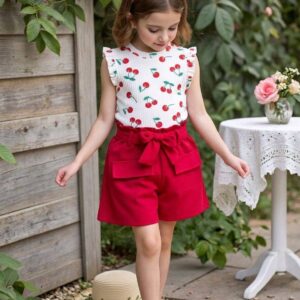 Enssemble fille cerise rouge