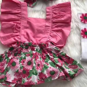 Robe rose fleurs 3 piéces