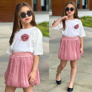 Ensemble jupe rose t-shit white girl