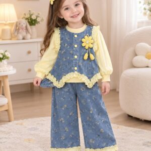 Ensemble jean yellow flowers