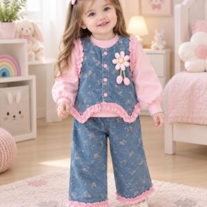 Ensemble jean pink flowers
