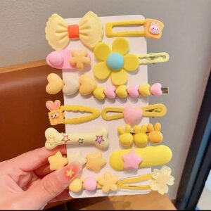 Accessoires cheveux B pack 14 piéces jaune fleurs