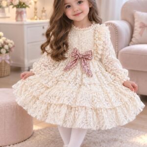 Robe beige avec borche dentelle