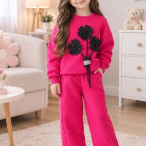Ensemble rose fuchia fleur noire